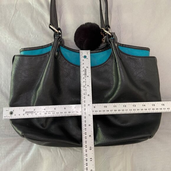 Espe Black Vegan Leather Purse Tote Bag pouch With Pom-Pom Floral Interior boho - Picture 9 of 14